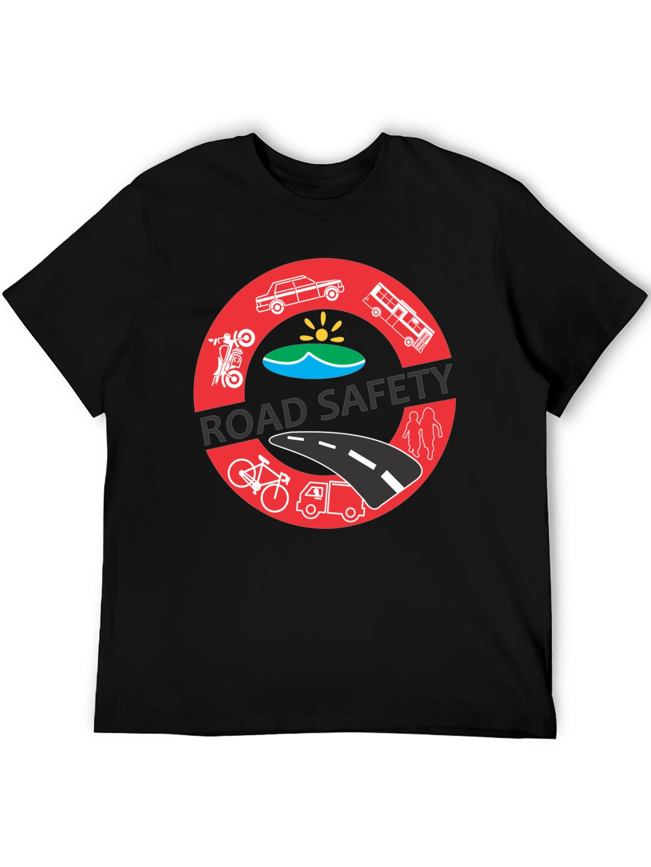 Road Safety Graphic Tee - Black Cotton T-Shirt
