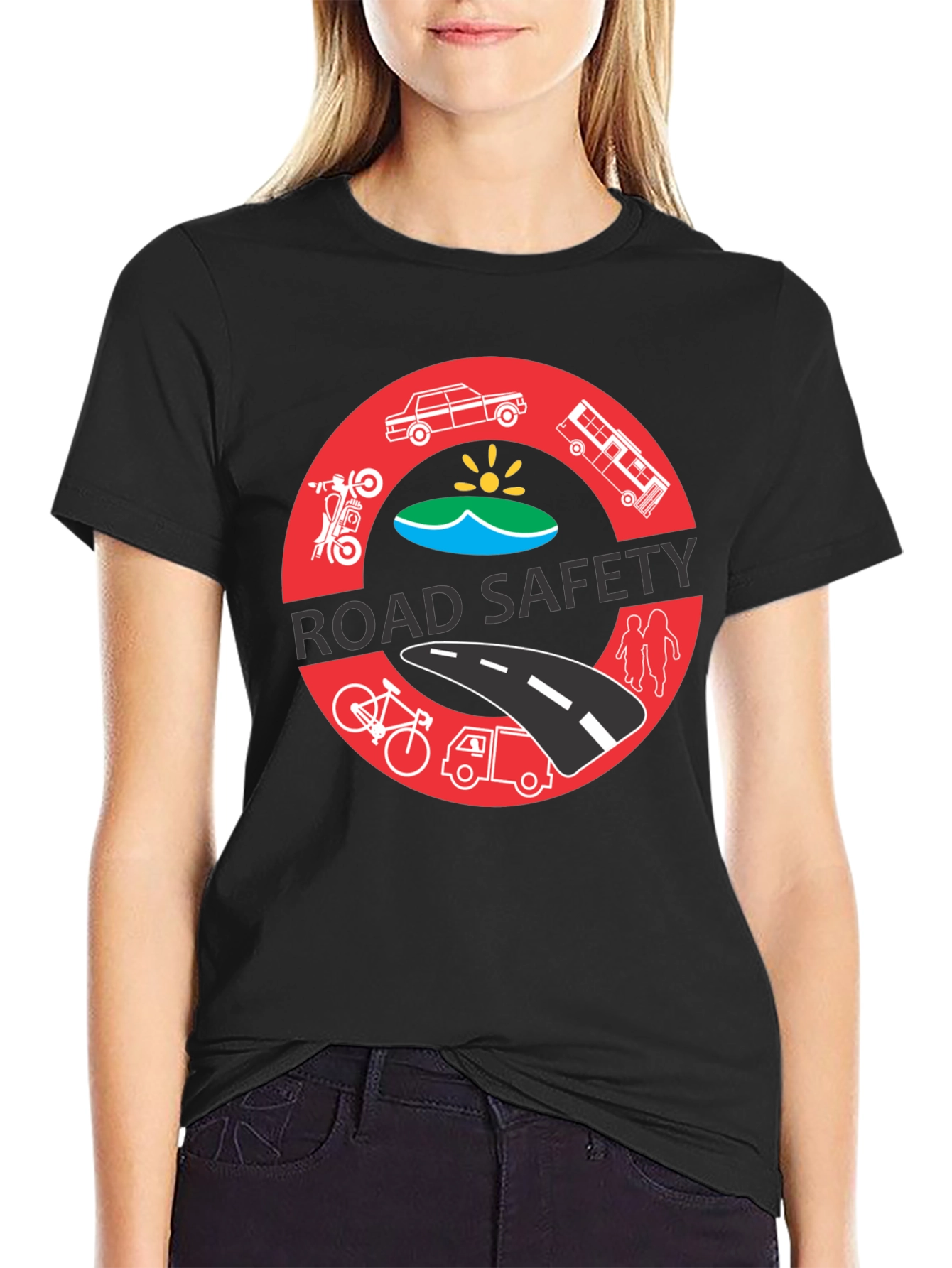 Road Safety Graphic Tee - Black Cotton T-Shirt