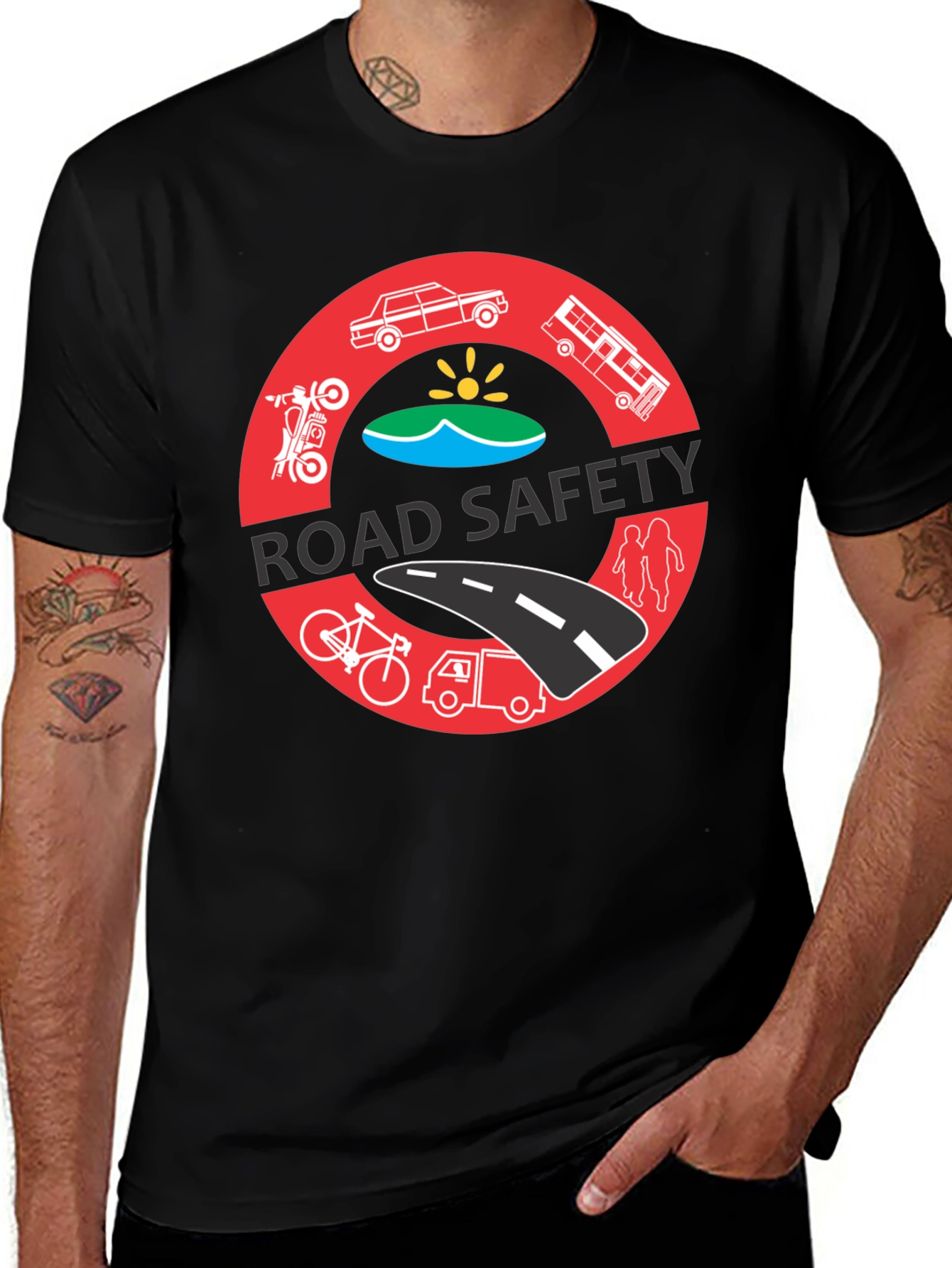 Road Safety Graphic Tee - Black Cotton T-Shirt