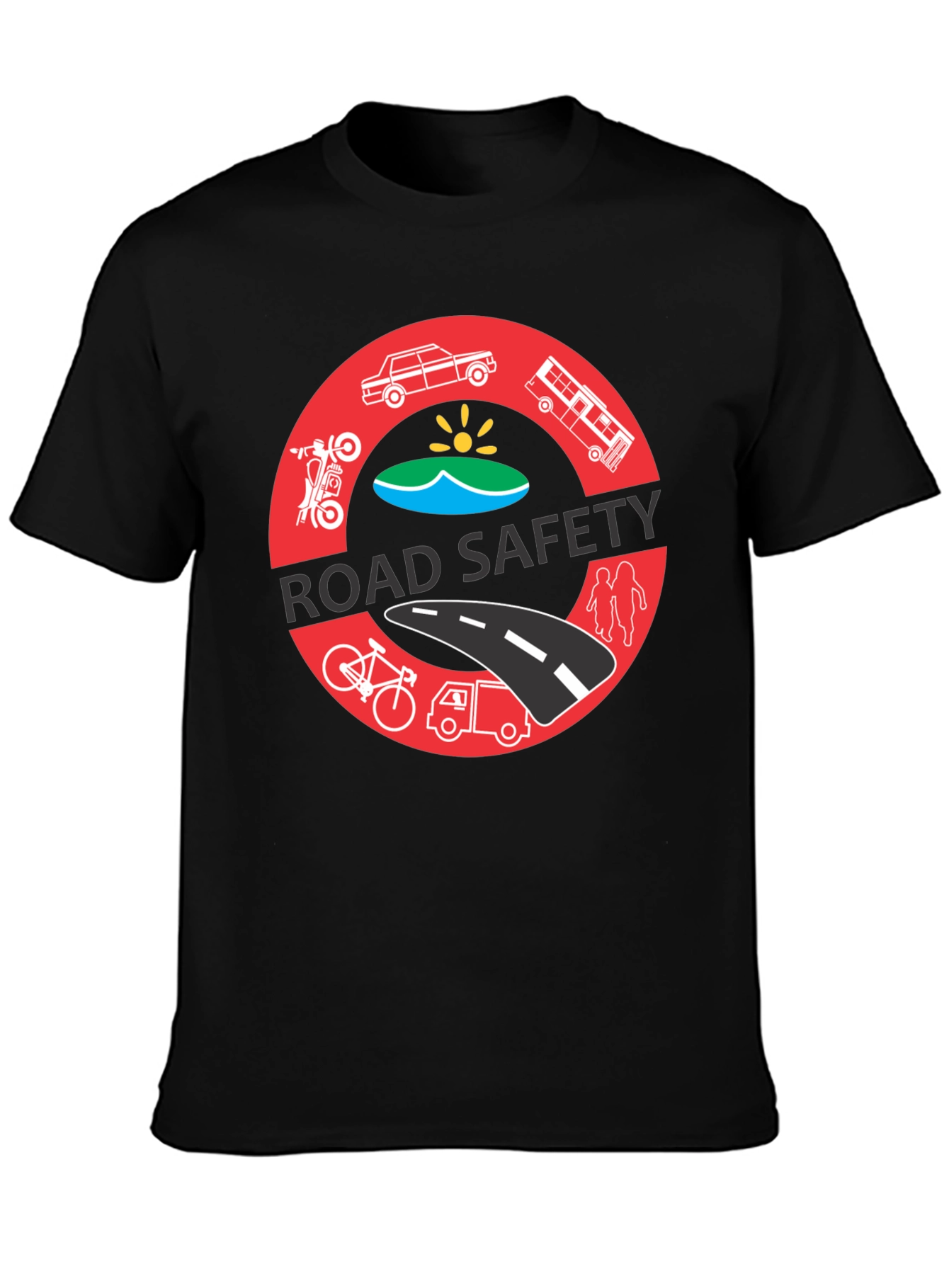 Road Safety Graphic Tee - Black Cotton T-Shirt