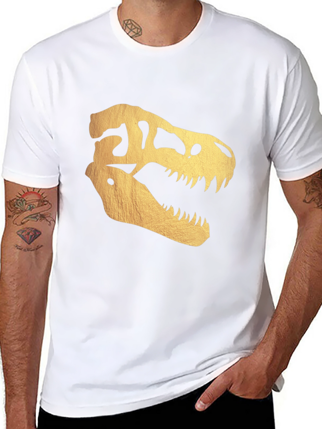 Golden Dinosaur Skull T-Shirt - Bold Graphic Tee