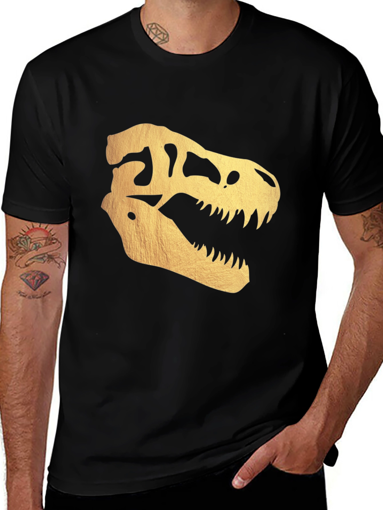 Golden Dinosaur Skull T-Shirt - Bold Graphic Tee