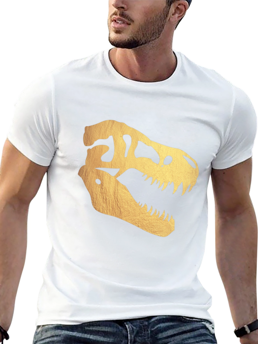 Golden Dinosaur Skull T-Shirt - Bold Graphic Tee