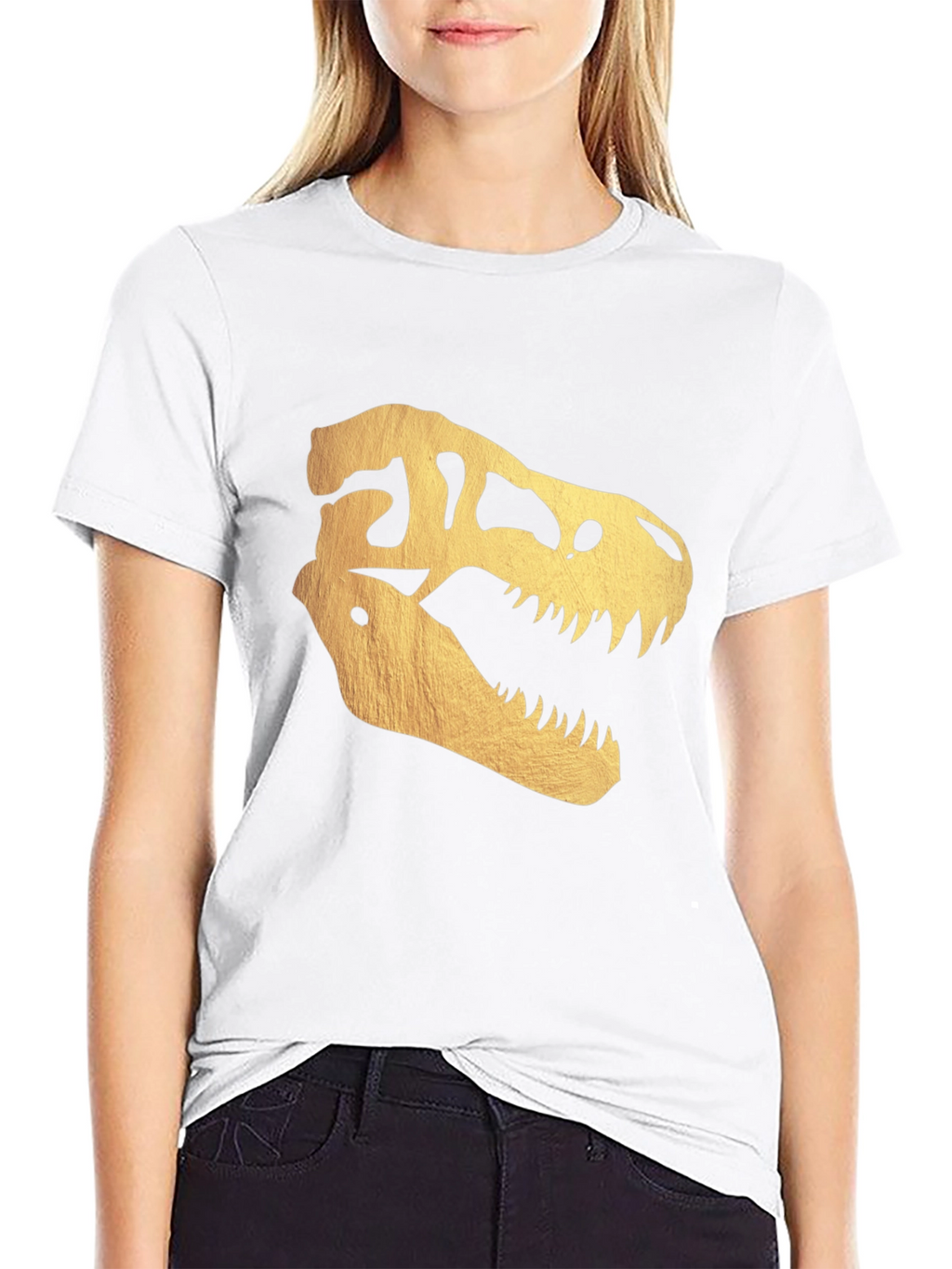 Golden Dinosaur Skull T-Shirt - Bold Graphic Tee