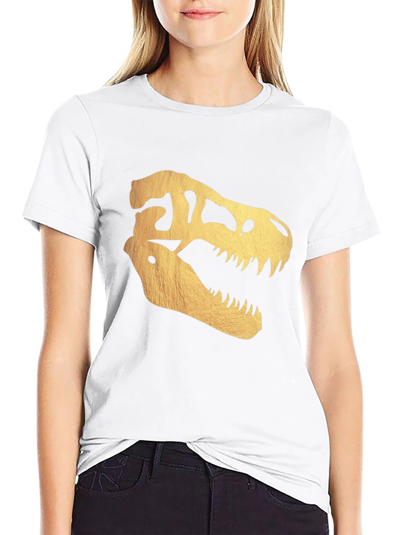 Golden Dinosaur Skull T-Shirt - Bold Graphic Tee