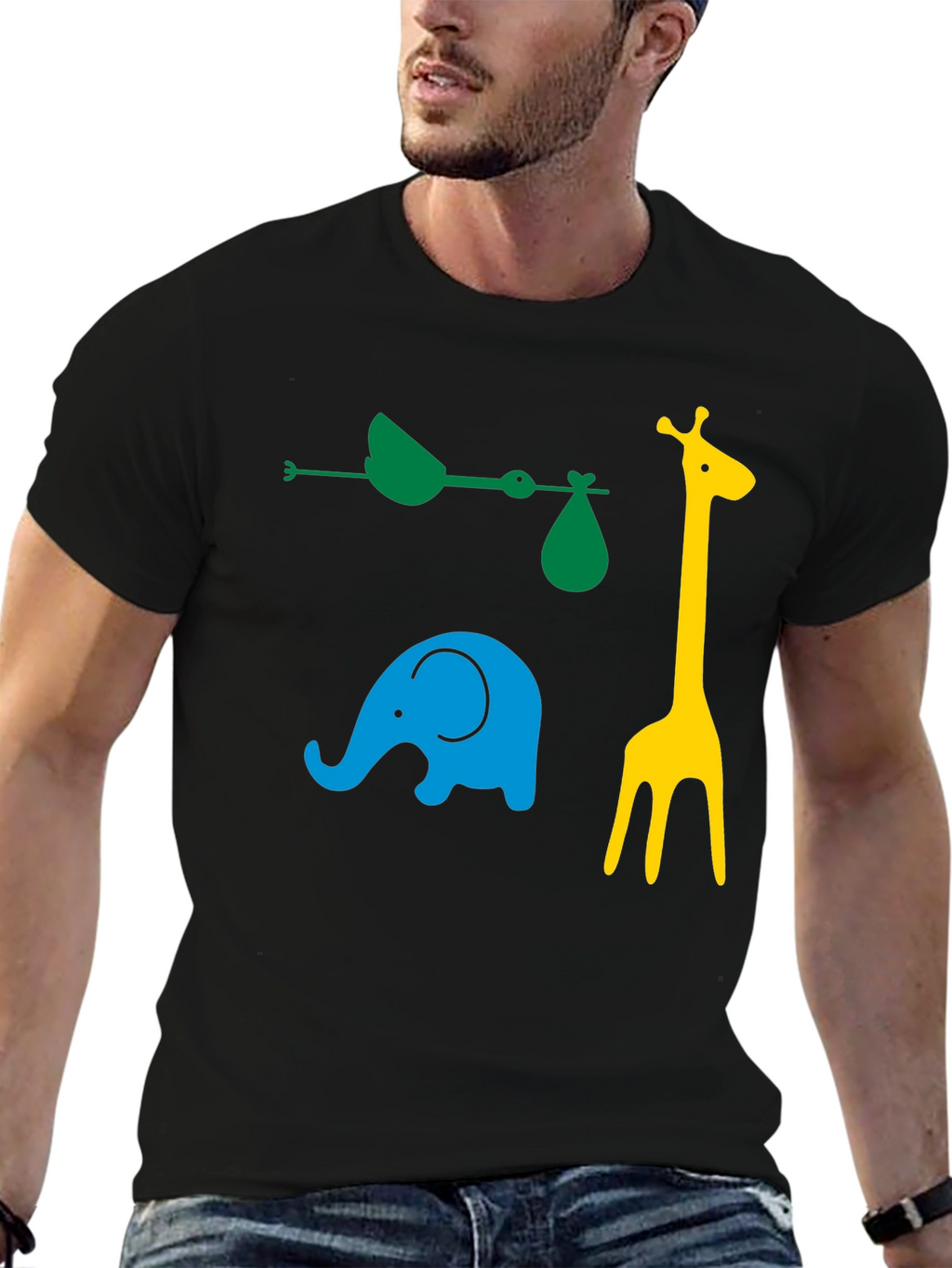 Fun Animals Graphic Tee - Black Cotton Casual Shirt