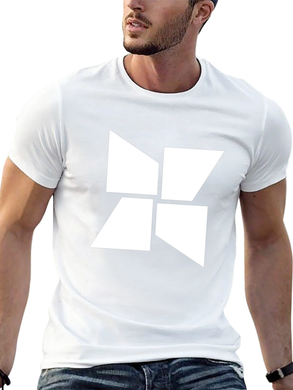 Abstract Geometric White Design Black T-Shirt