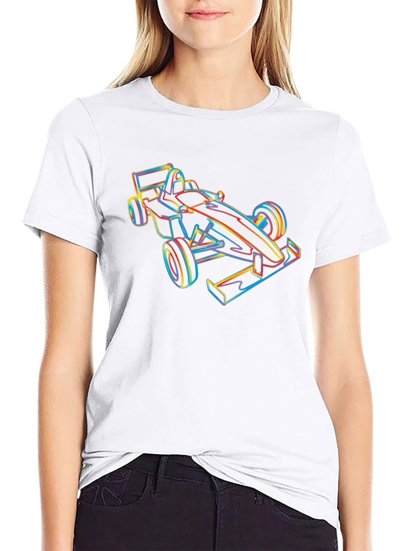Race Car Outline Graphic Tee - Black