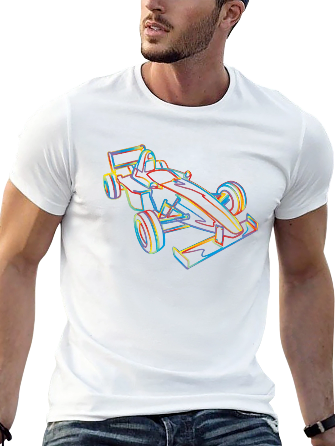 Race Car Outline Graphic Tee - Black