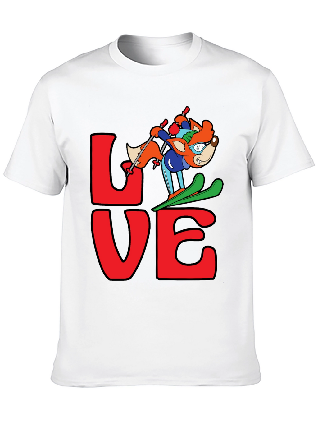 LOVE Skiing Fox Graphic T-Shirt - Black