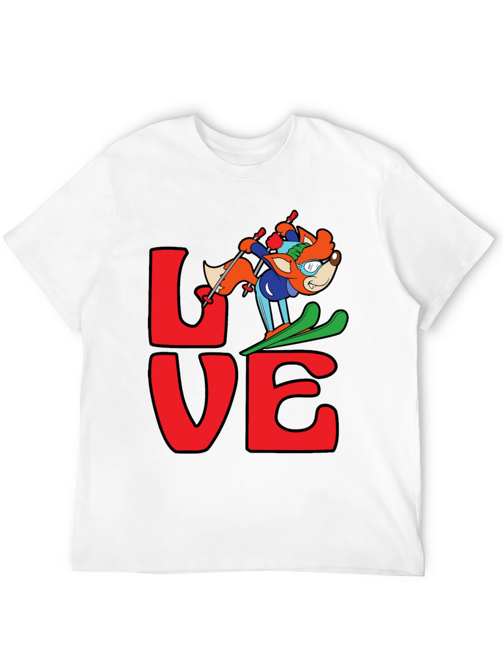 LOVE Skiing Fox Graphic T-Shirt - Black