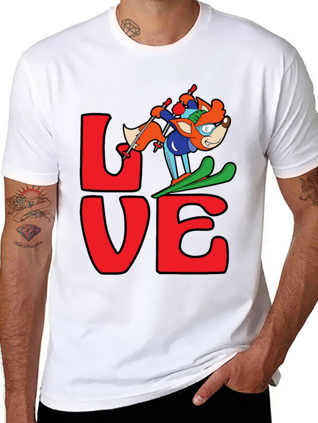 LOVE Skiing Fox Graphic T-Shirt - Black
