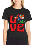 LOVE Skiing Fox Graphic T-Shirt - Black