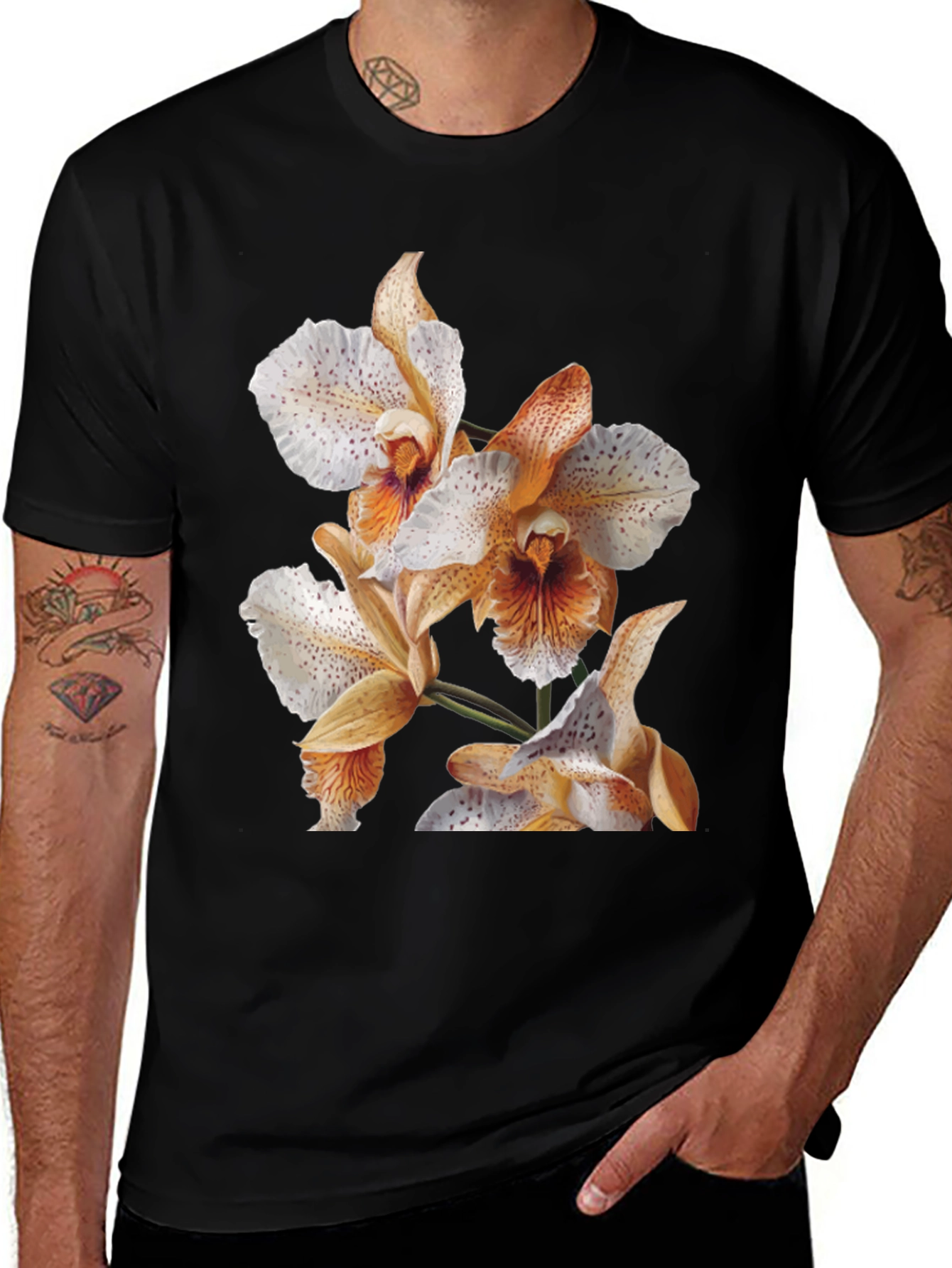 Floral Orchid Graphic T-Shirt - Classic Black