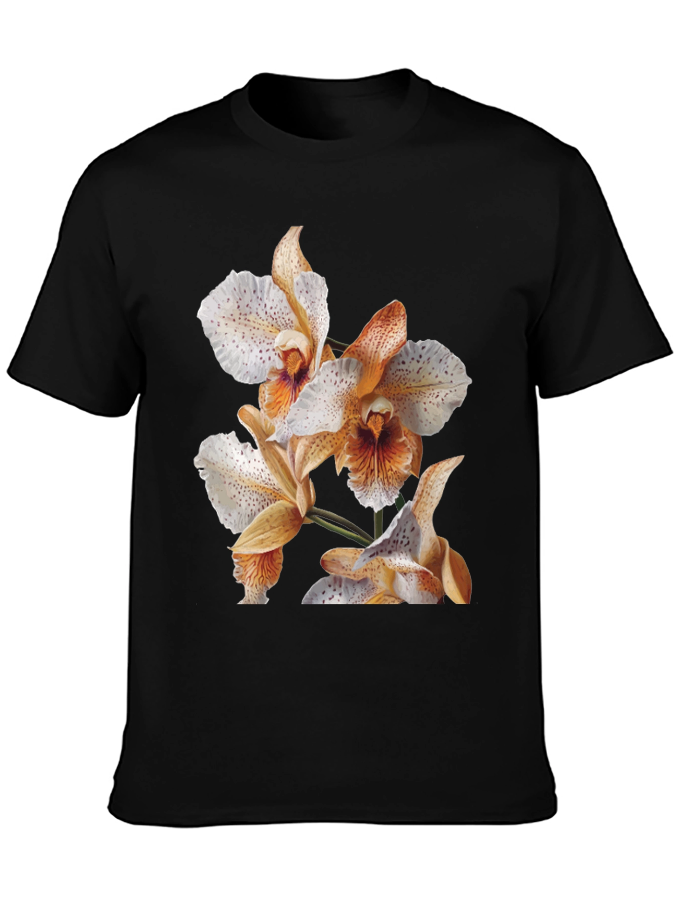Floral Orchid Graphic T-Shirt - Classic Black
