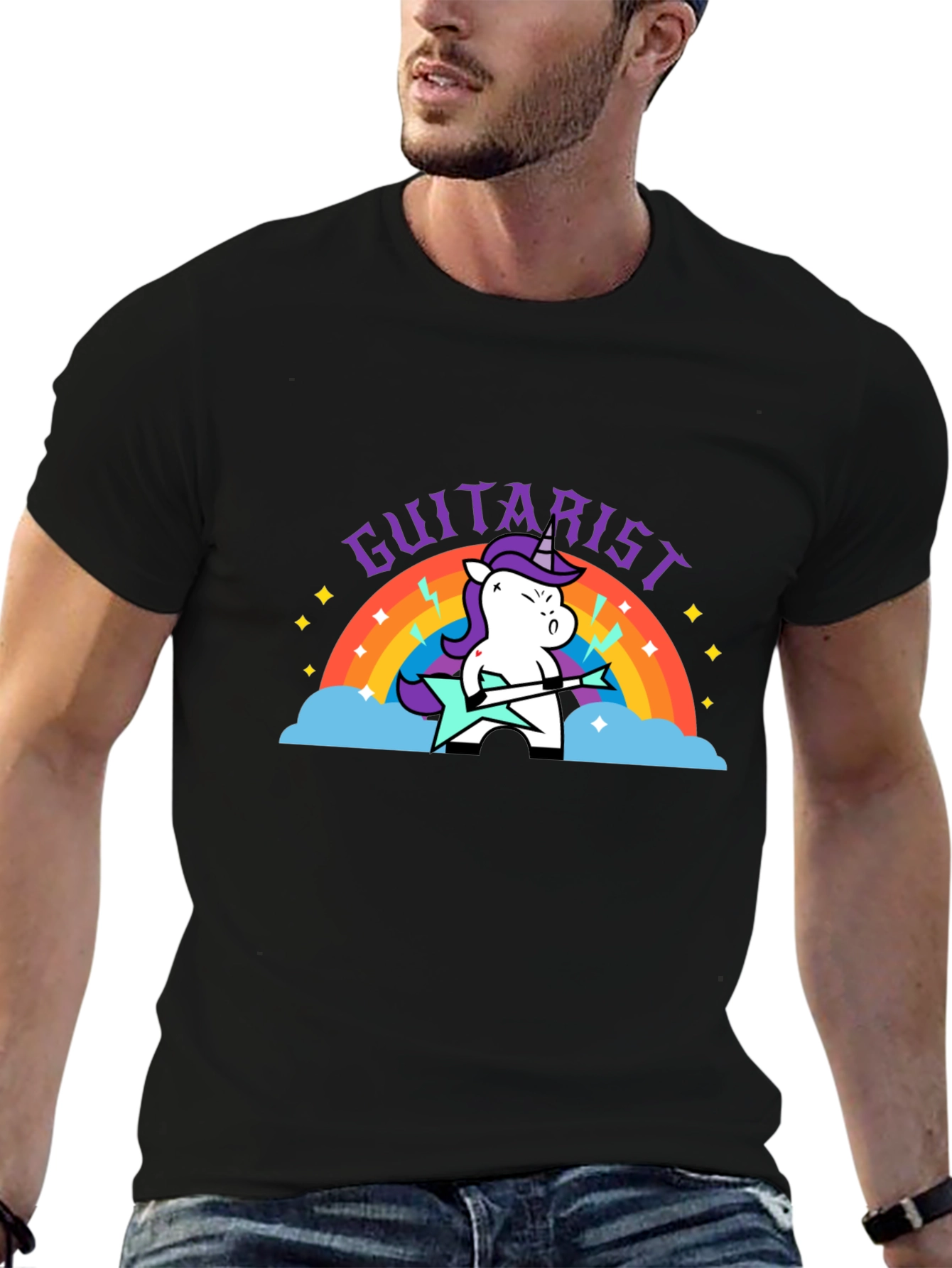Unicorn Guitarist Graphic Black Tee