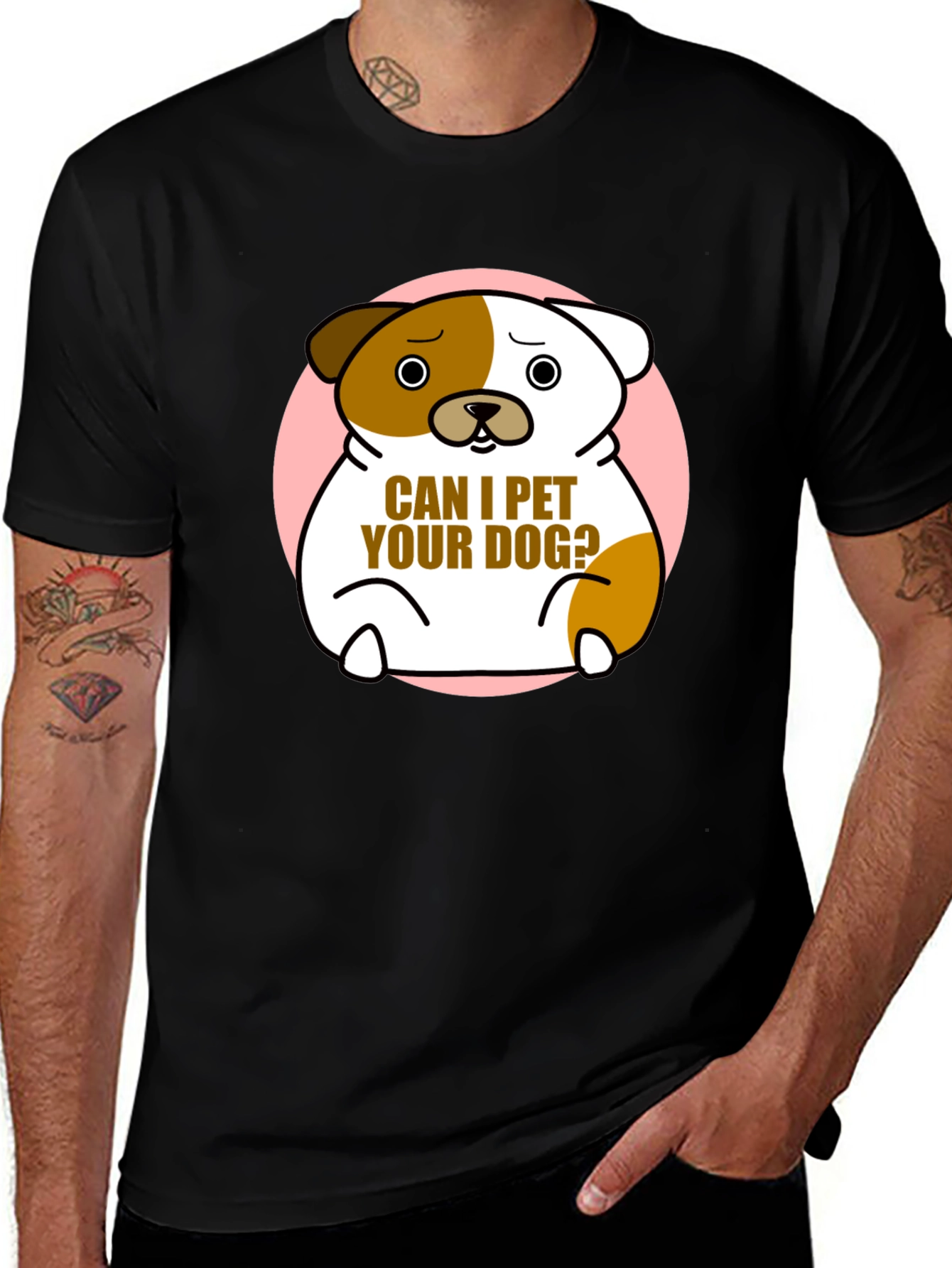 Cute Dog Graphic T-Shirt - Can I Pet Your Dog? Black Cotton Tee