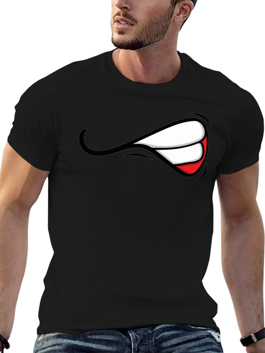 Mens Graphic Black T-Shirt - Grin Design