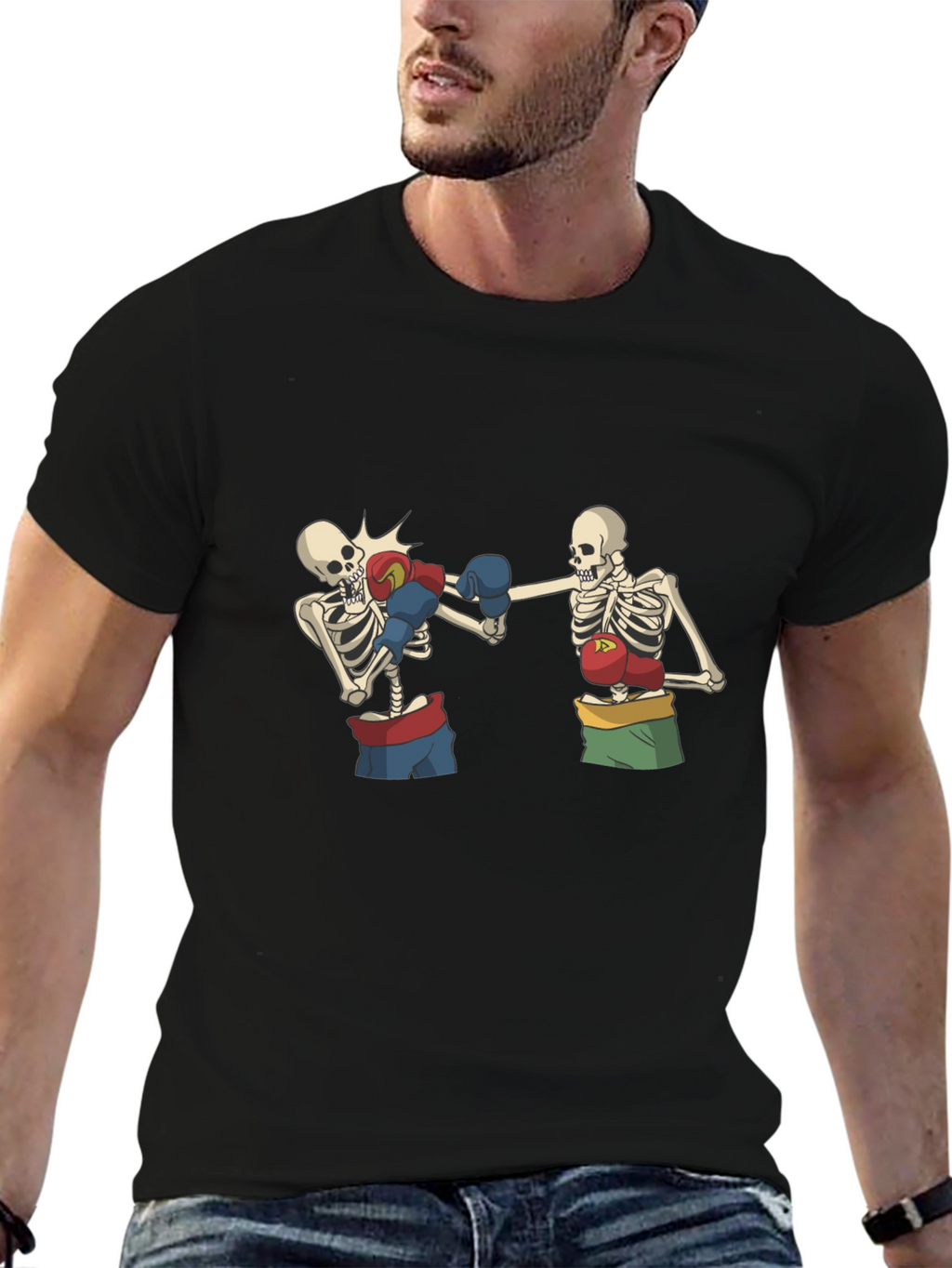 Skeleton Boxing T-Shirt - Black