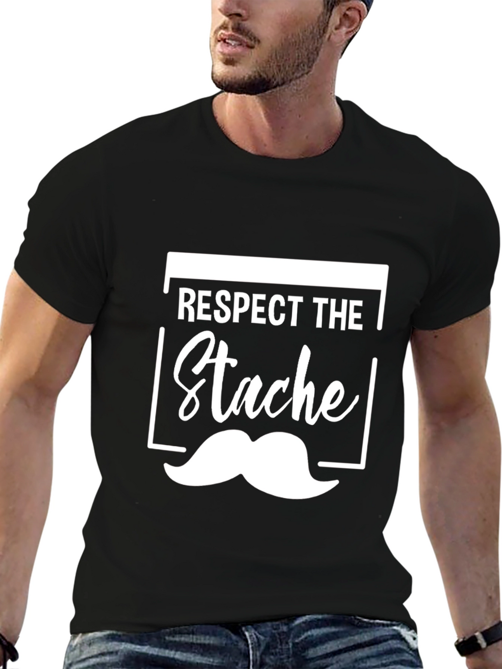 Respect the Stache Black Graphic Tee