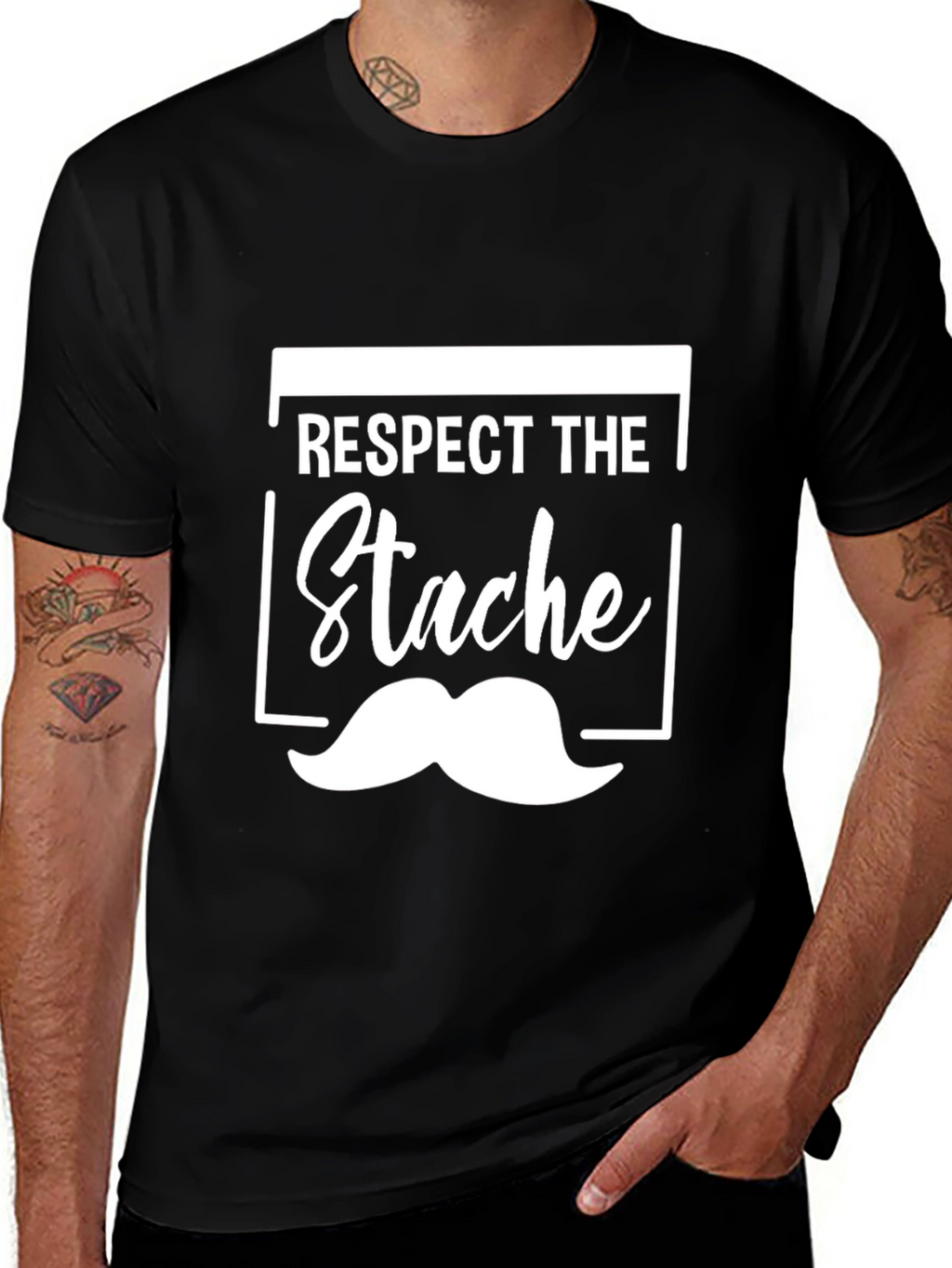 Respect the Stache Black Graphic Tee