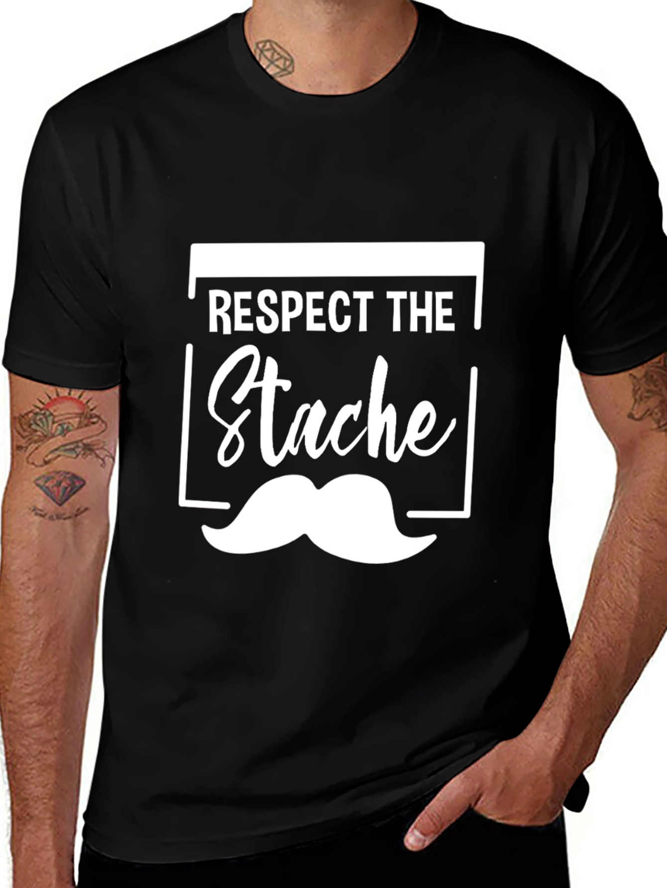 Respect the Stache Black Graphic Tee
