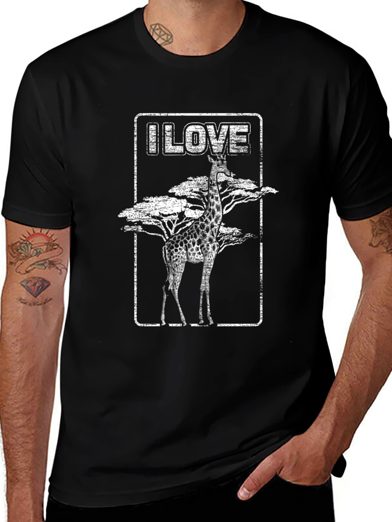 I Love Giraffes Black T-Shirt