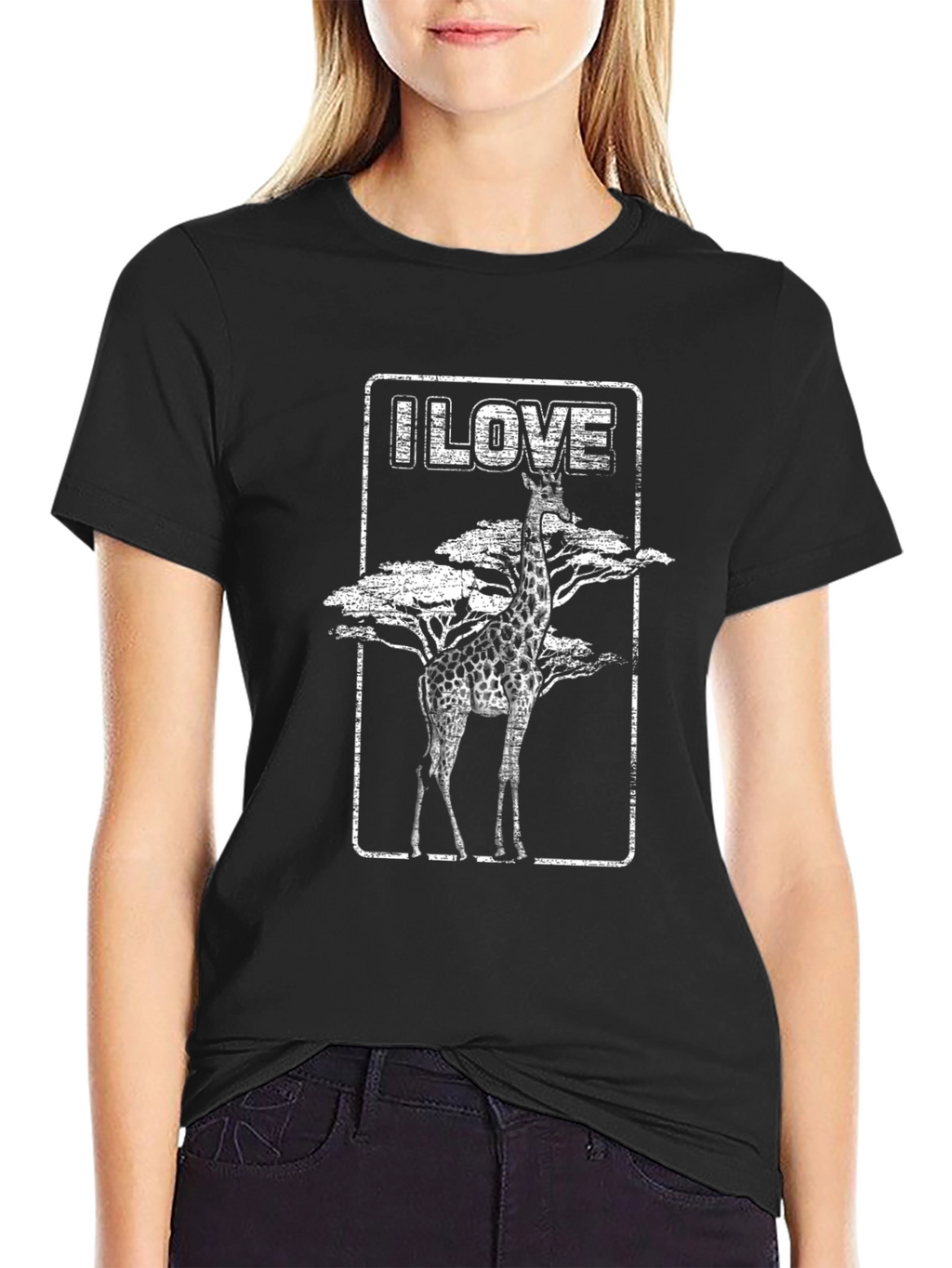 I Love Giraffes Black T-Shirt
