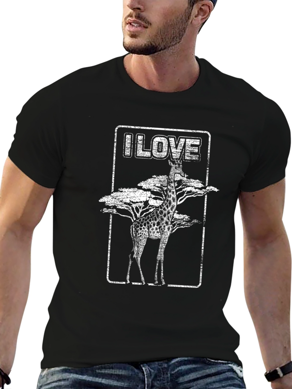 I Love Giraffes Black T-Shirt