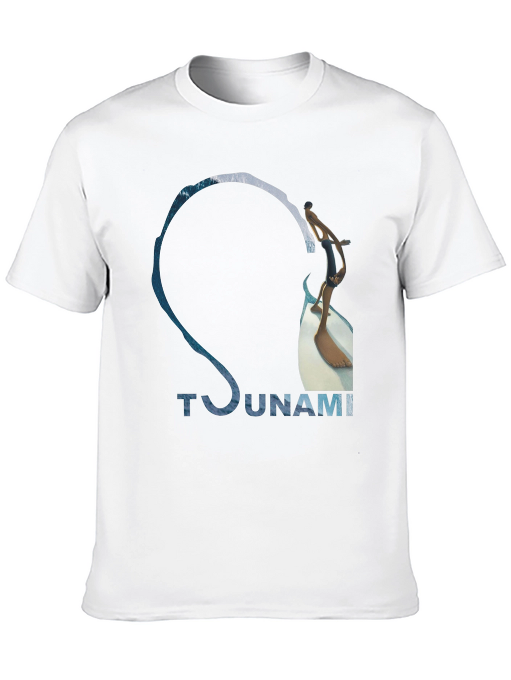 Tsunami Wave Design Black Cotton T-Shirt