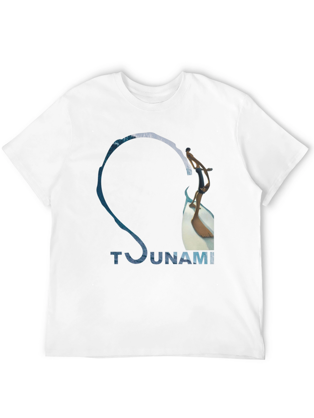 Tsunami Wave Design Black Cotton T-Shirt