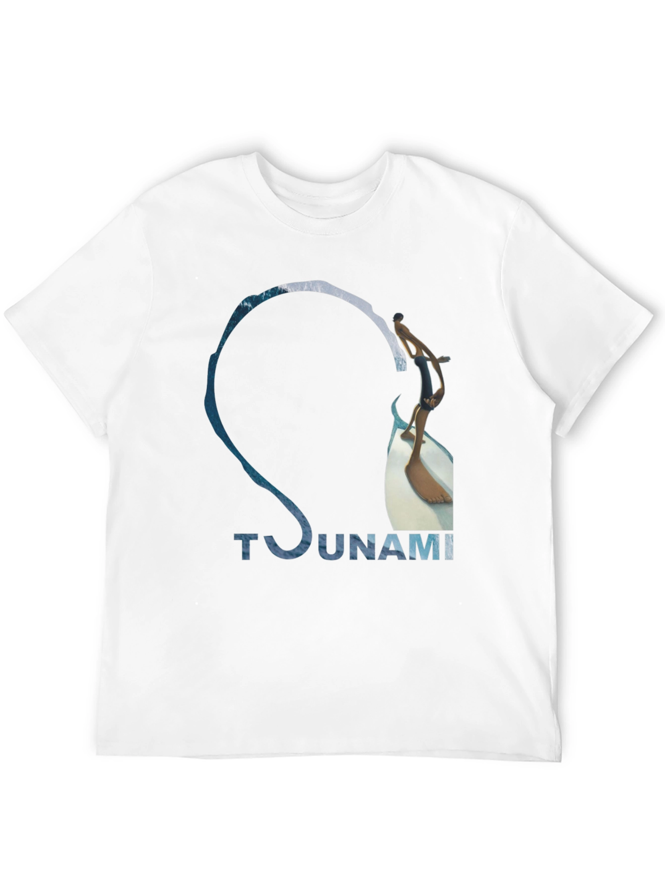Tsunami Wave Design Black Cotton T-Shirt