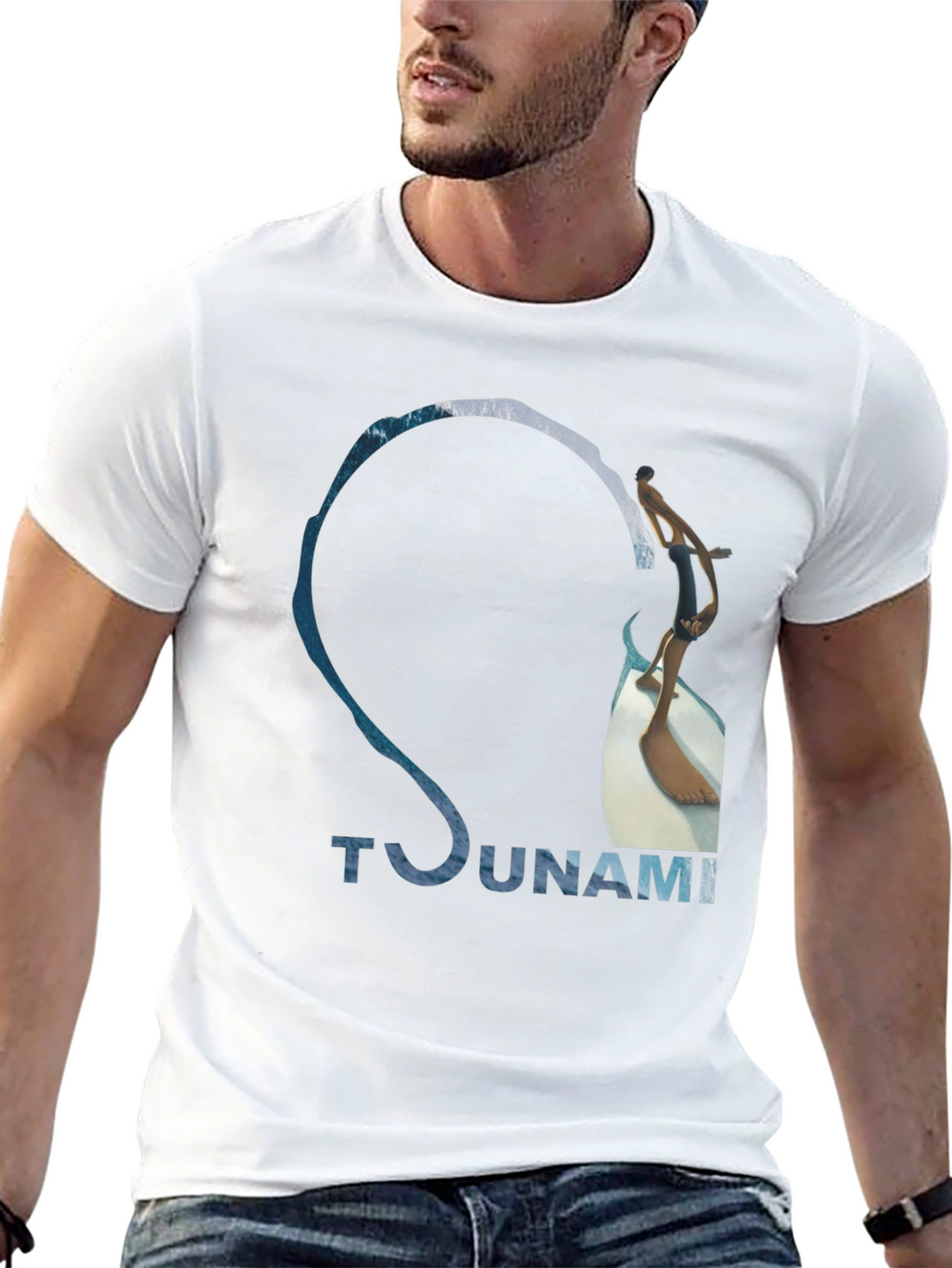 Tsunami Wave Design Black Cotton T-Shirt