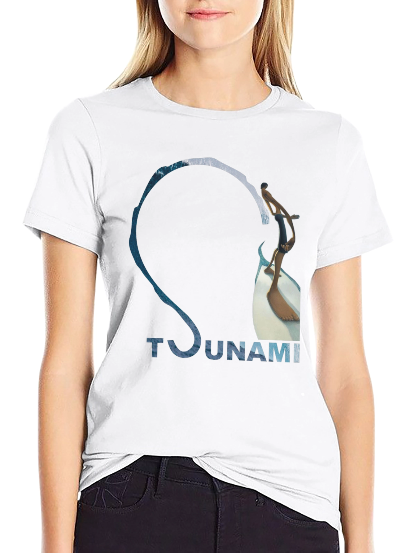 Tsunami Wave Design Black Cotton T-Shirt