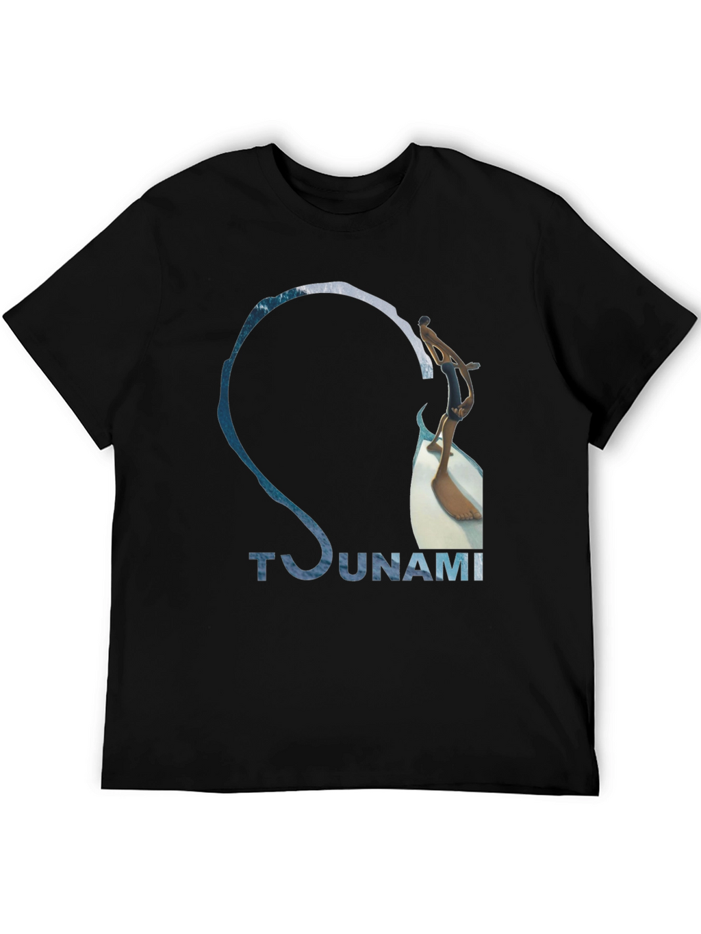 Tsunami Wave Design Black Cotton T-Shirt