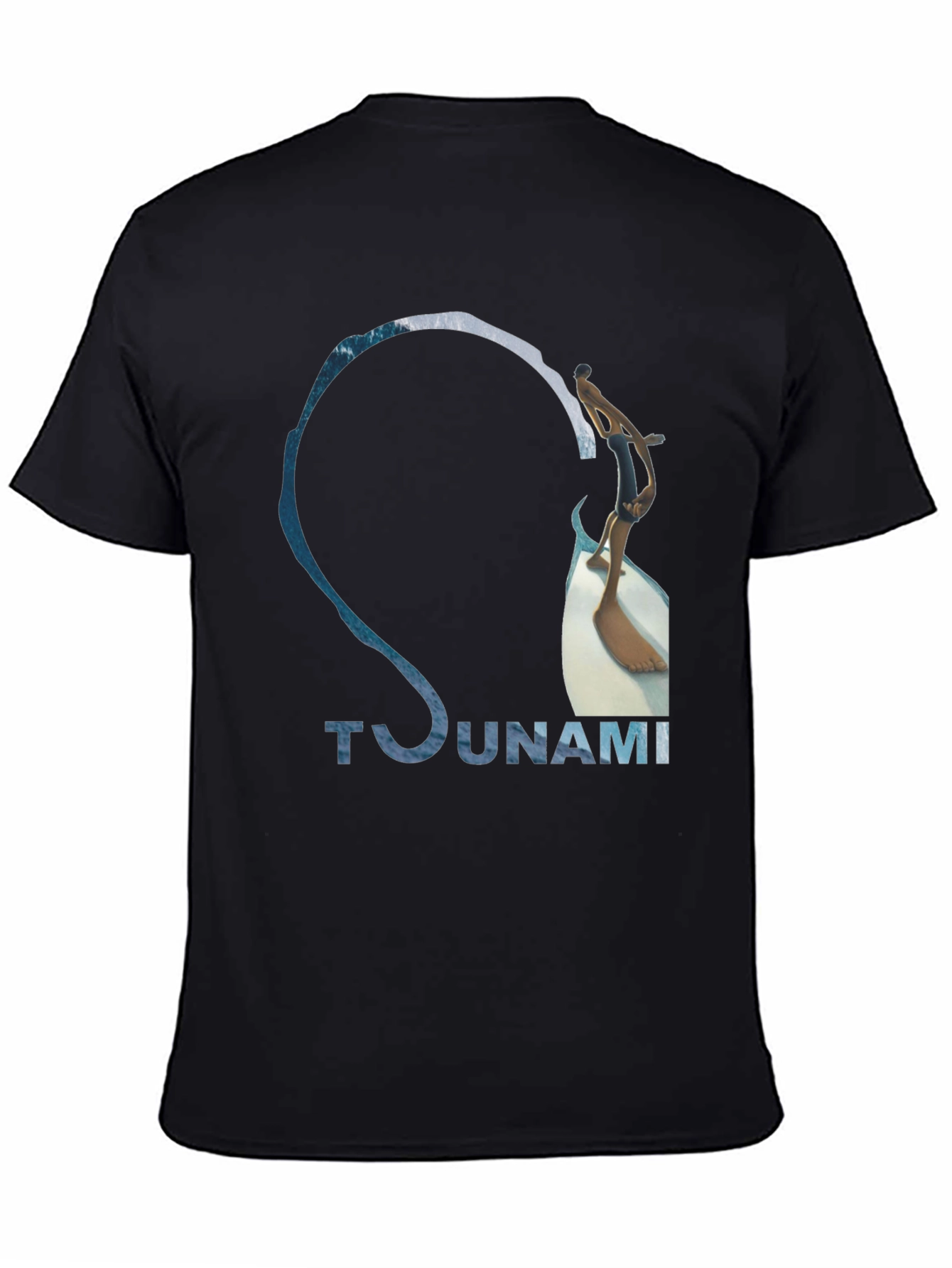 Tsunami Wave Design Black Cotton T-Shirt