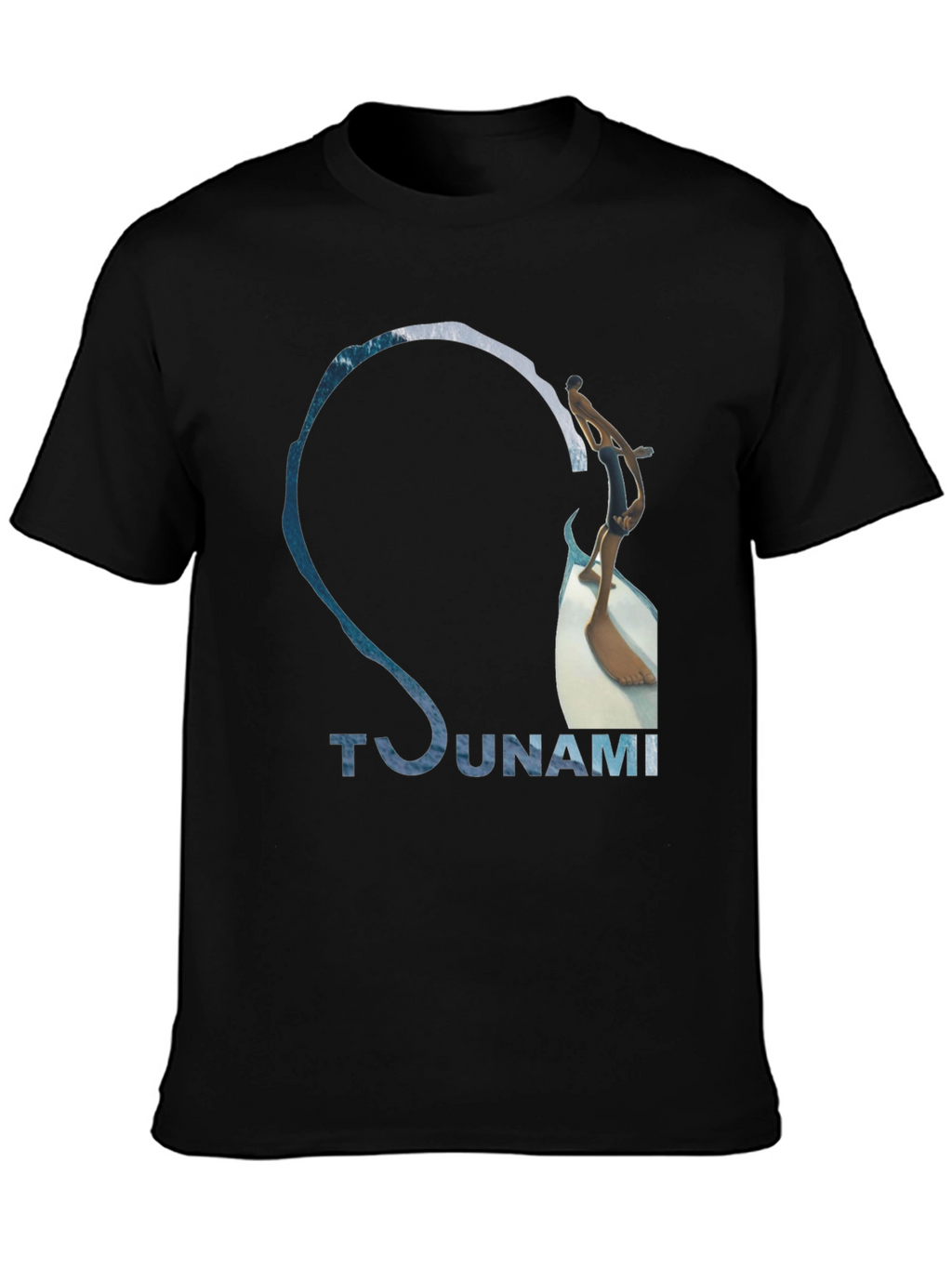 Tsunami Wave Design Black Cotton T-Shirt