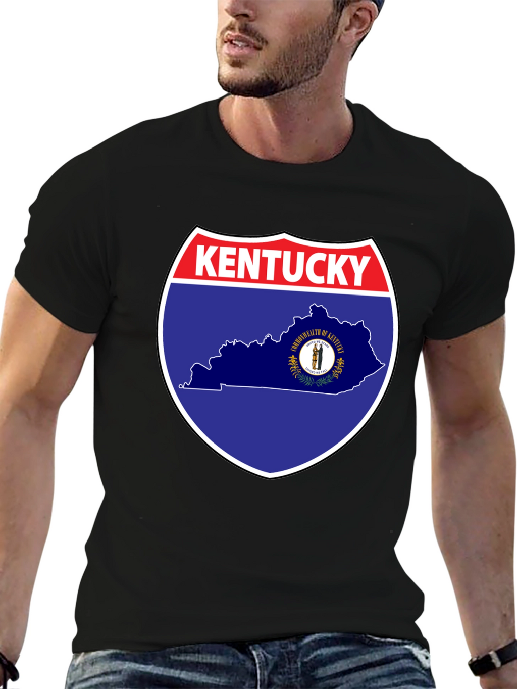 Kentucky State Map Graphic Tee - Black