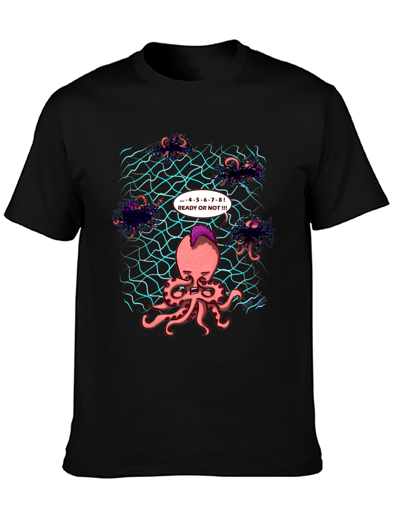 Octopus Hide & Seek Black T-Shirt