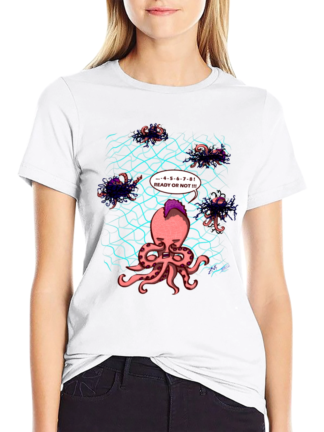 Octopus Hide & Seek Black T-Shirt