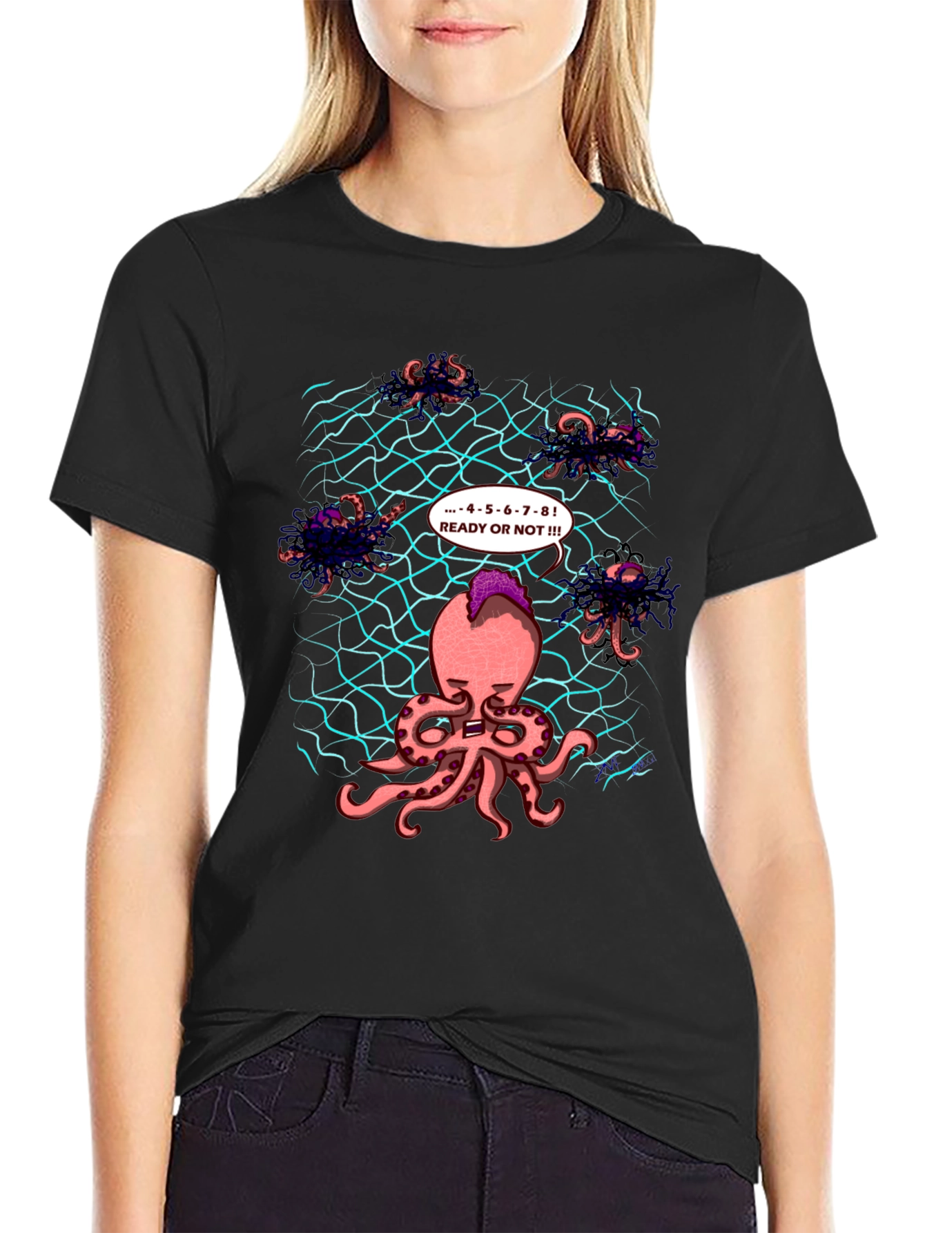 Octopus Hide & Seek Black T-Shirt
