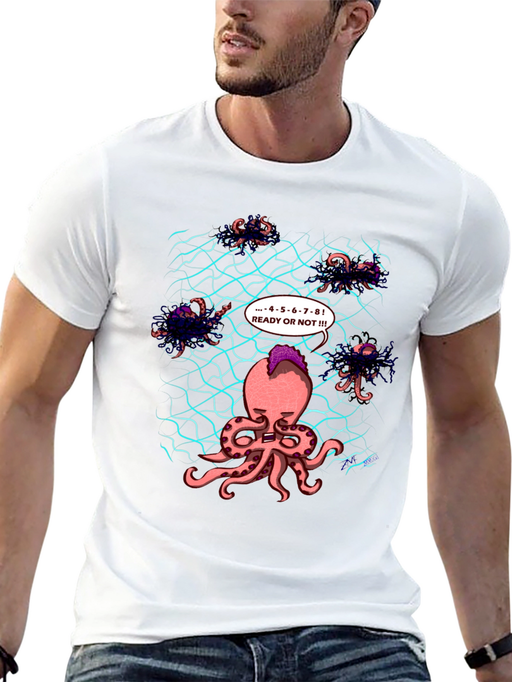 Octopus Hide & Seek Black T-Shirt