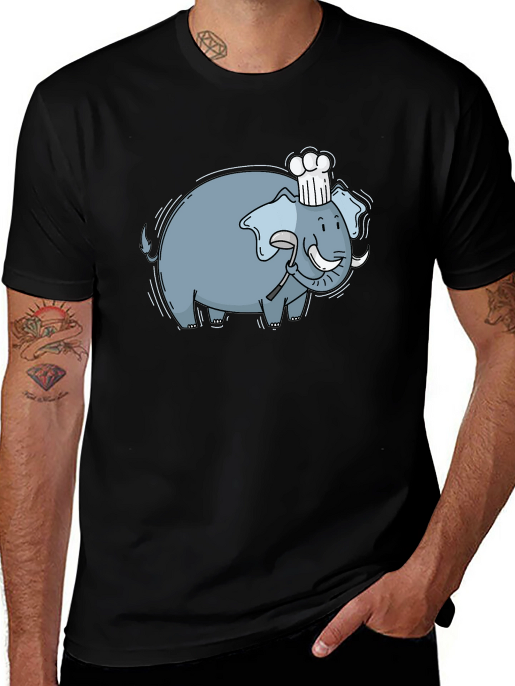 Chef Elephant Graphic Tee - Black Cotton Comfort