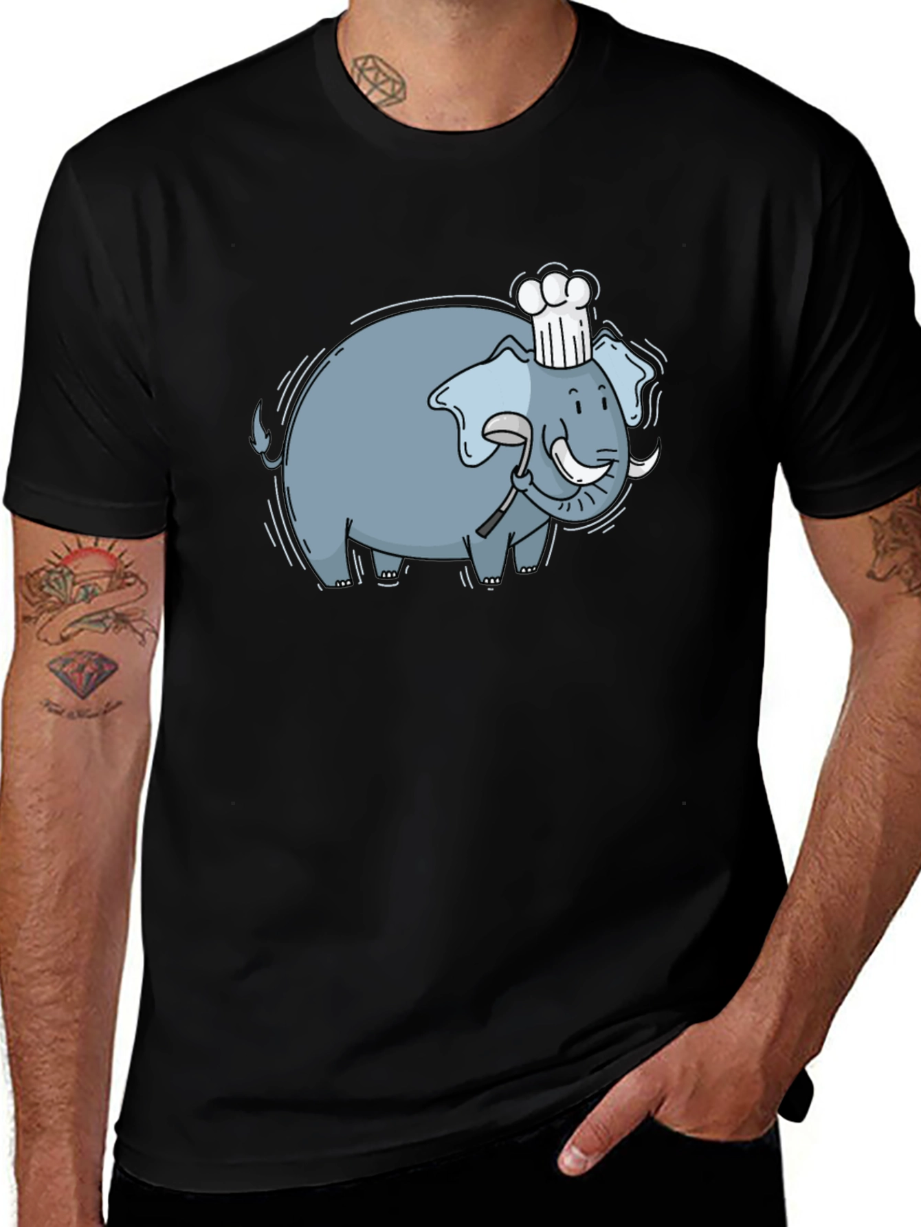 Chef Elephant Graphic Tee - Black Cotton Comfort