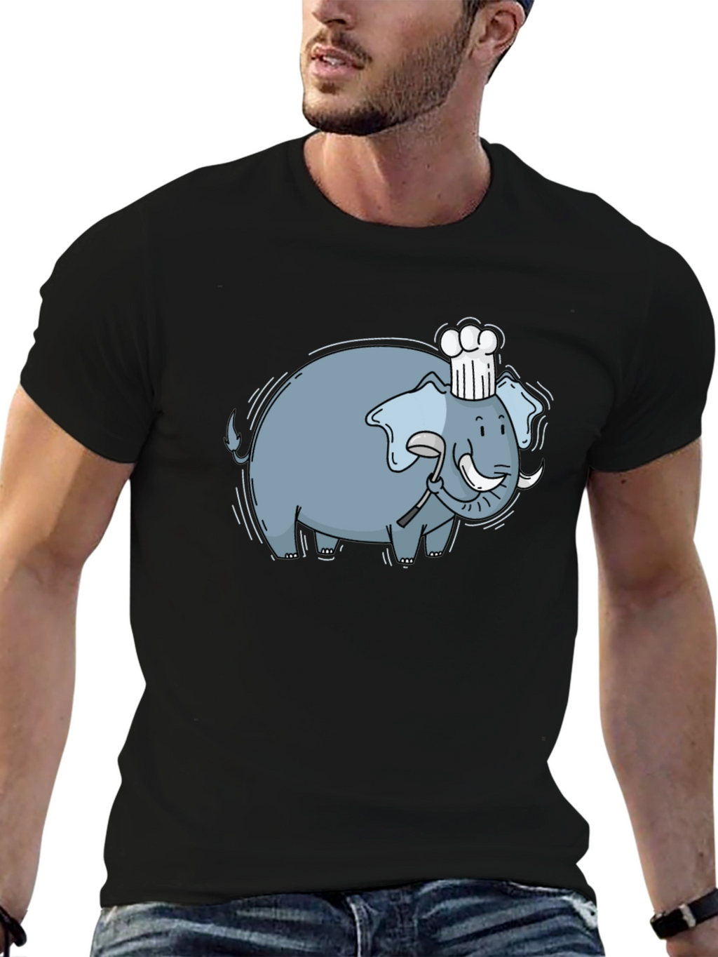 Chef Elephant Graphic Tee - Black Cotton Comfort