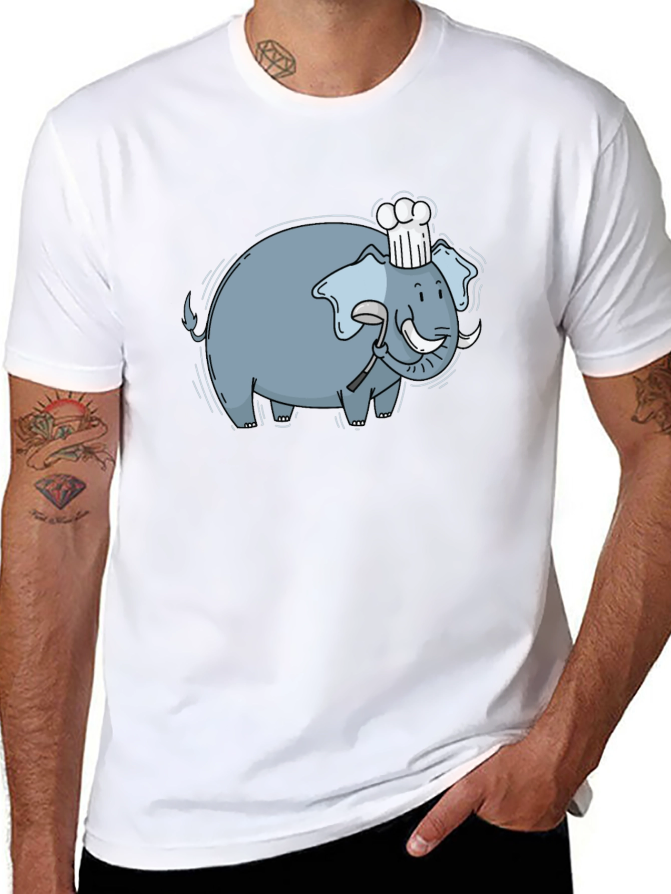 Chef Elephant Graphic Tee - Black Cotton Comfort