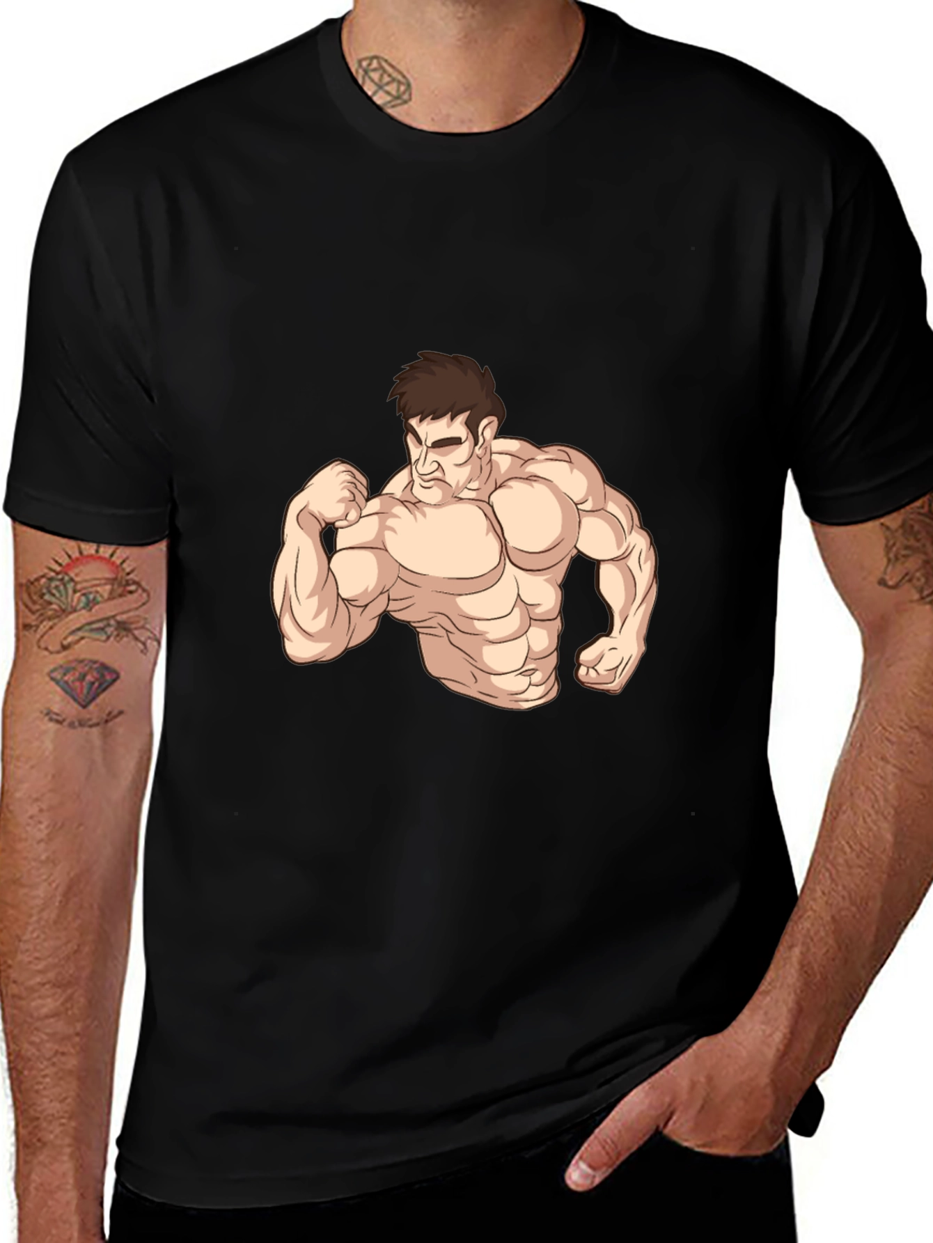 Muscle Man Graphic Tee - Black Cotton Comfort