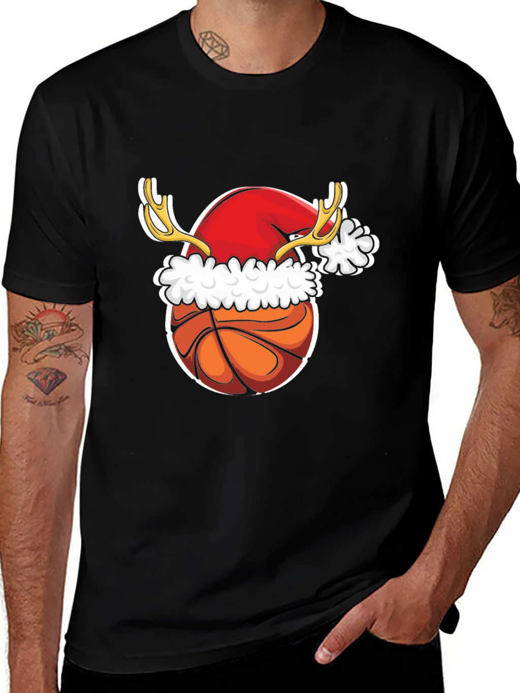 Christmas Basketball T-Shirt Reindeer Santa Hat