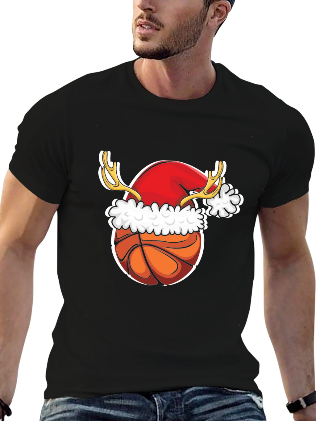 Christmas Basketball T-Shirt Reindeer Santa Hat