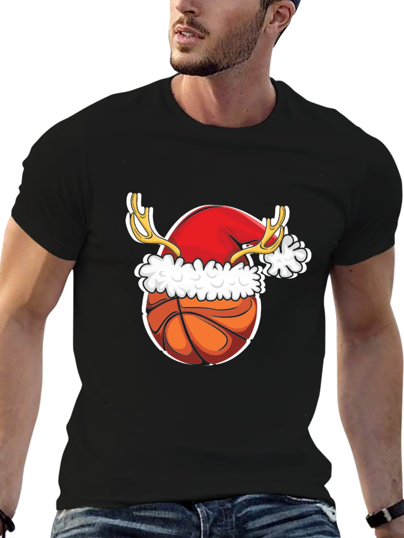 Christmas Basketball T-Shirt Reindeer Santa Hat